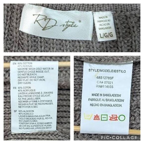 RD Style Josselyn V-Neck Pullover Sweater Brown Taupe Size L Relaxed Casual Fit - Picture 10 of 10